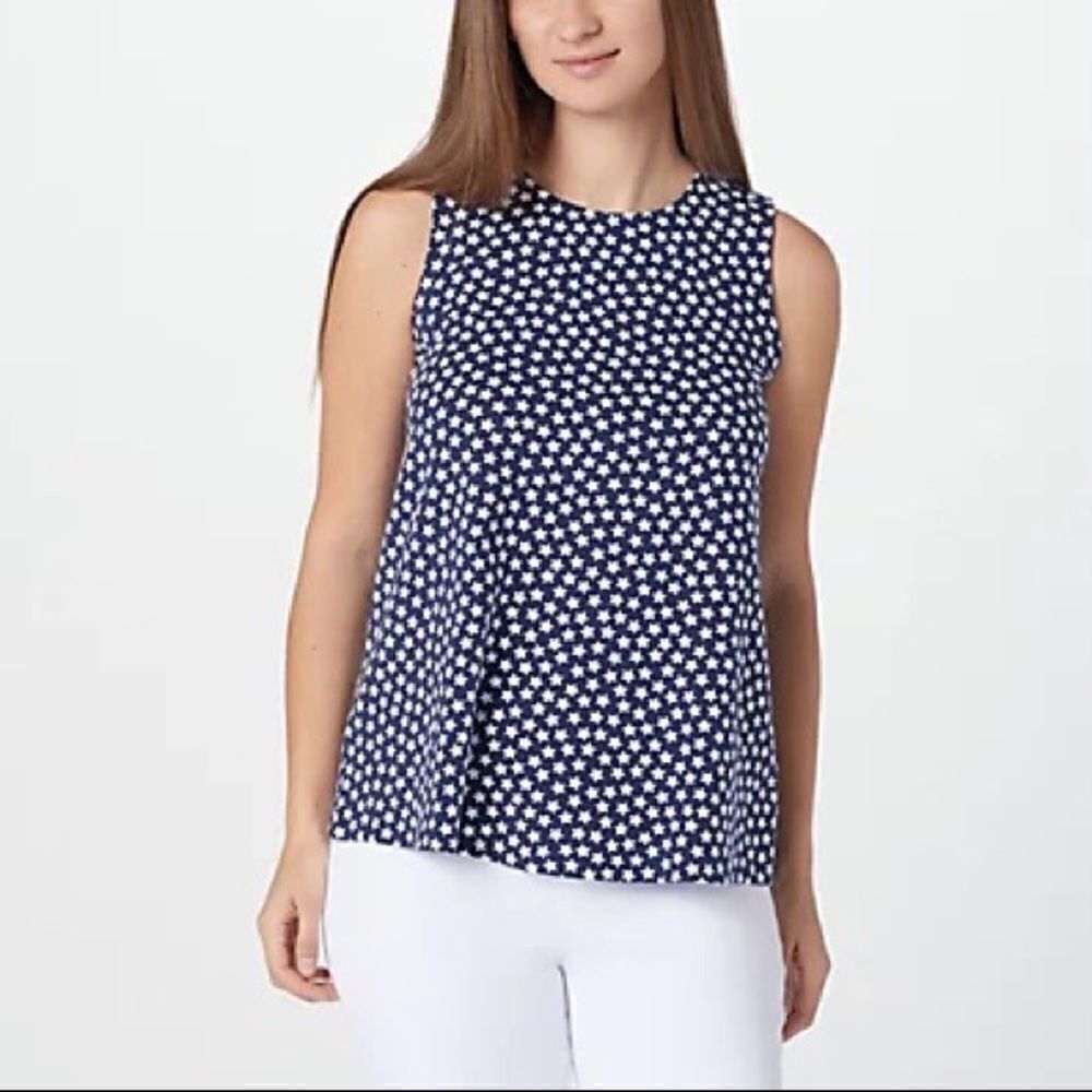 Denim & Co. Printed Jersey Round-Neck Swing Tank